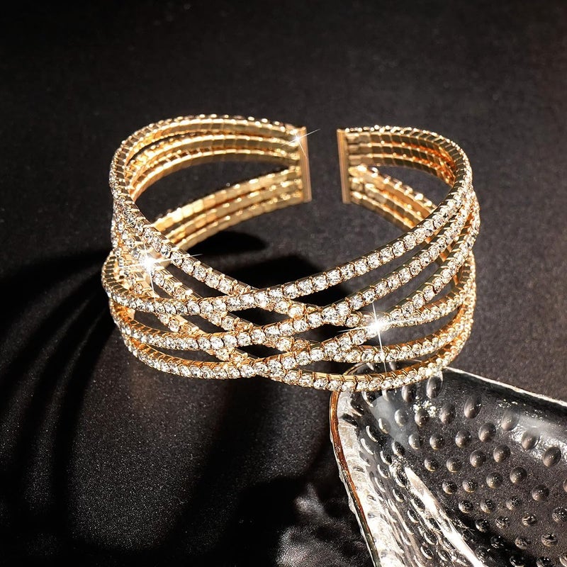 Suyi Rhinestone Bracelet Multilayer Gold Cuff Bracelet for Women Crystal Braidal Bracelets - Image 5